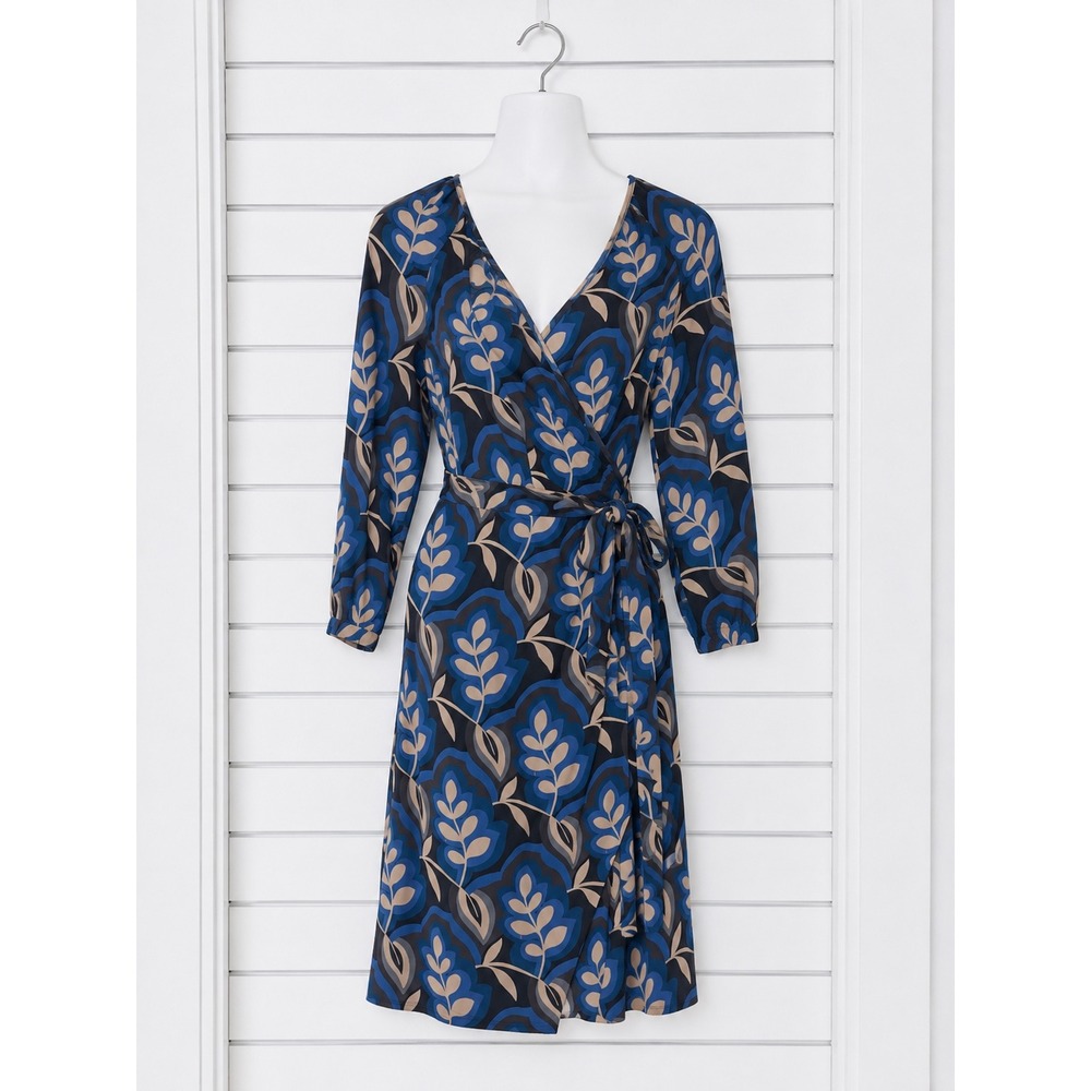 New J.McLaughlin Wrap Dress XS Blue Floral Botanical Long Sleeve Jersey Knit